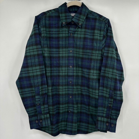 Lands End Flannel Shirt Men's Size Small Traditional Fit Green Blue Plaid Button - Picture 4 of 8